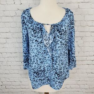 REBECCA TAYLOR Blue Chaetah Print Flowy Blouse 0